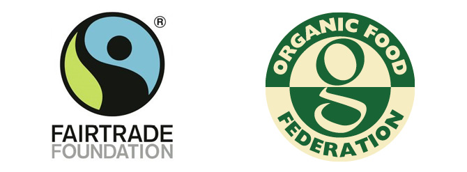 Fairtrade logo and organic logo